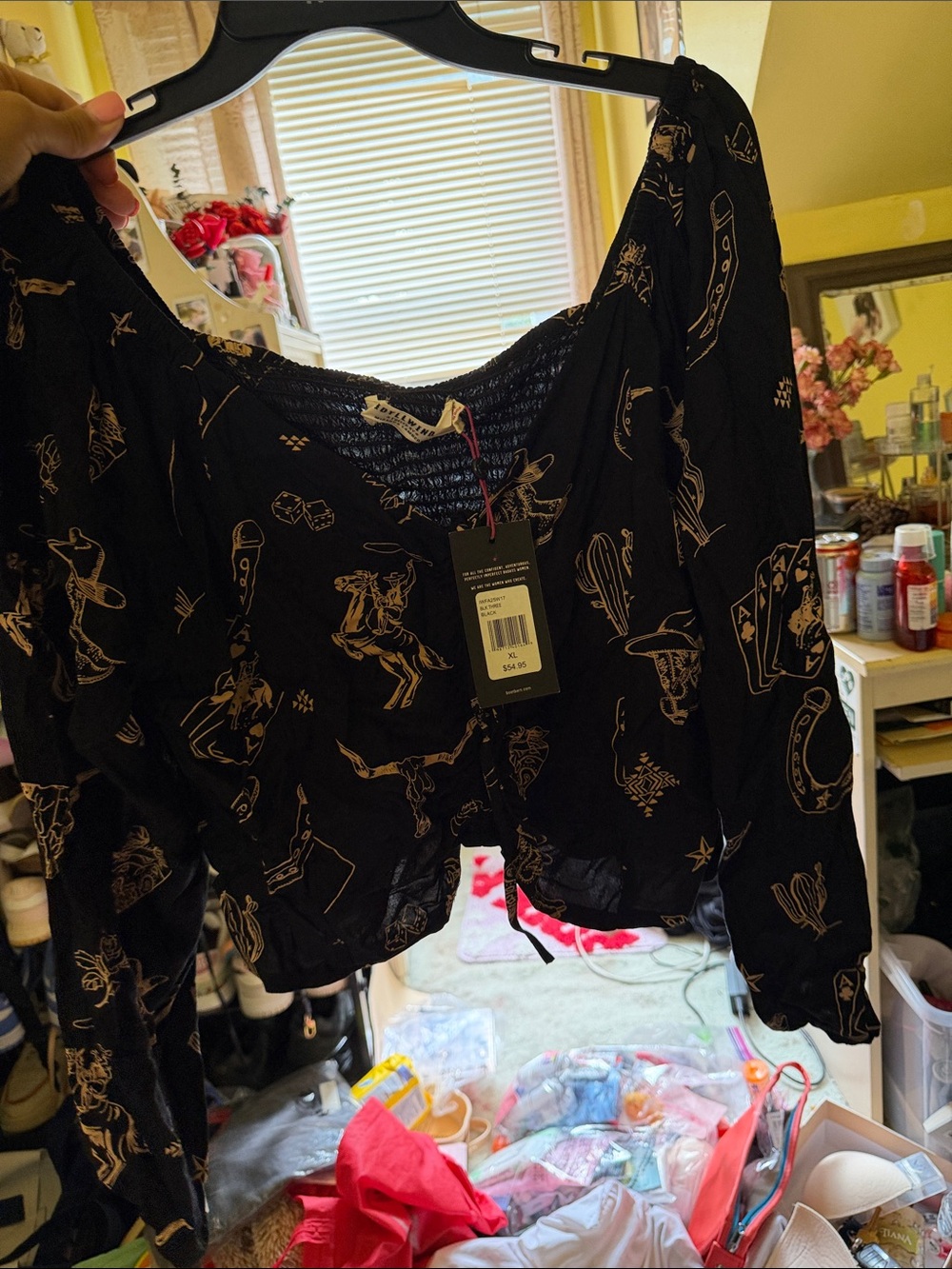 Women’s Black Printed Western Top